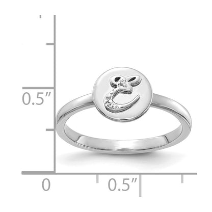 14k White Gold Real Diamond Initial E Ring