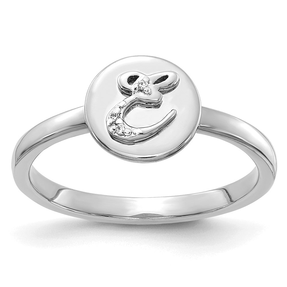 14k White Gold Real Diamond Initial E Ring