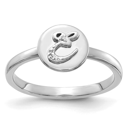 14k White Gold Real Diamond Initial E Ring