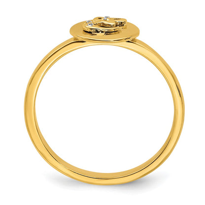 14k Yellow Gold Real Diamond Initial E Ring