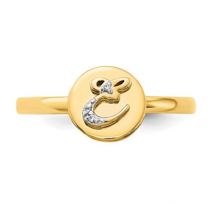 14k Yellow Gold Real Diamond Initial E Ring