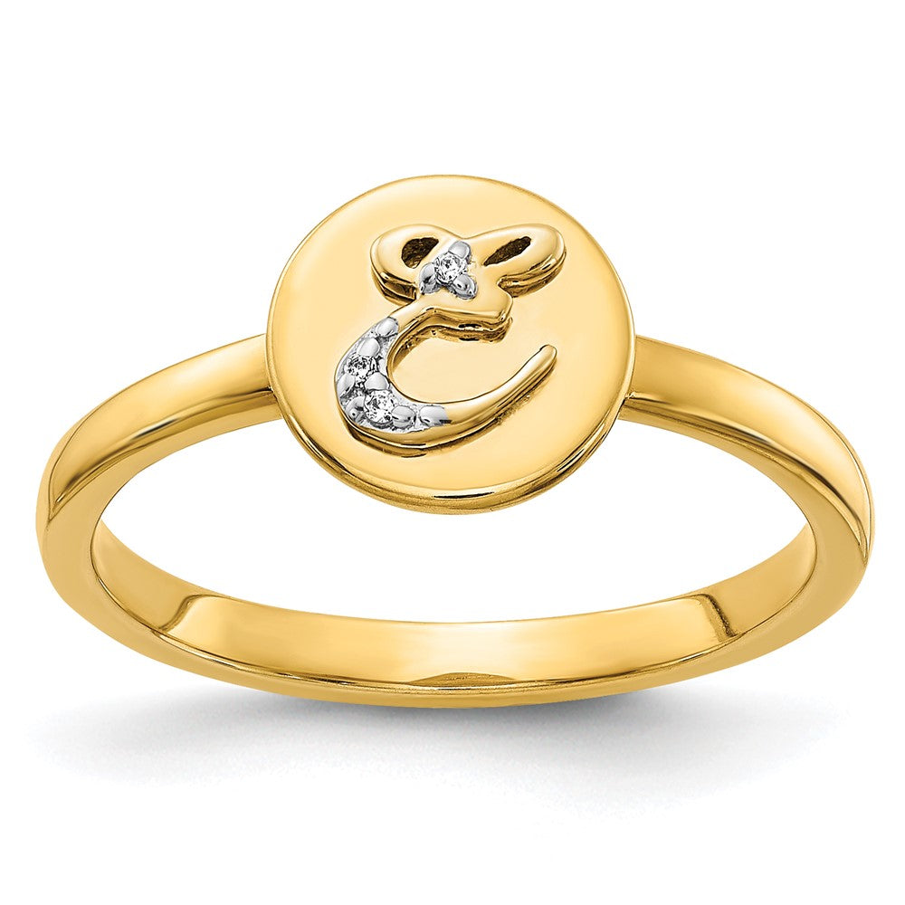 14k Yellow Gold Real Diamond Initial E Ring