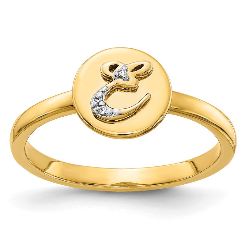 14k Yellow Gold Real Diamond Initial E Ring