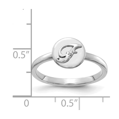14k White Gold Real Diamond Initial F Ring