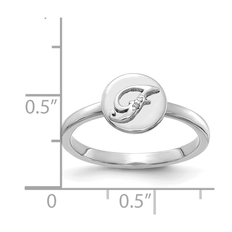 14k White Gold Real Diamond Initial F Ring