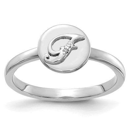 14k White Gold Real Diamond Initial F Ring