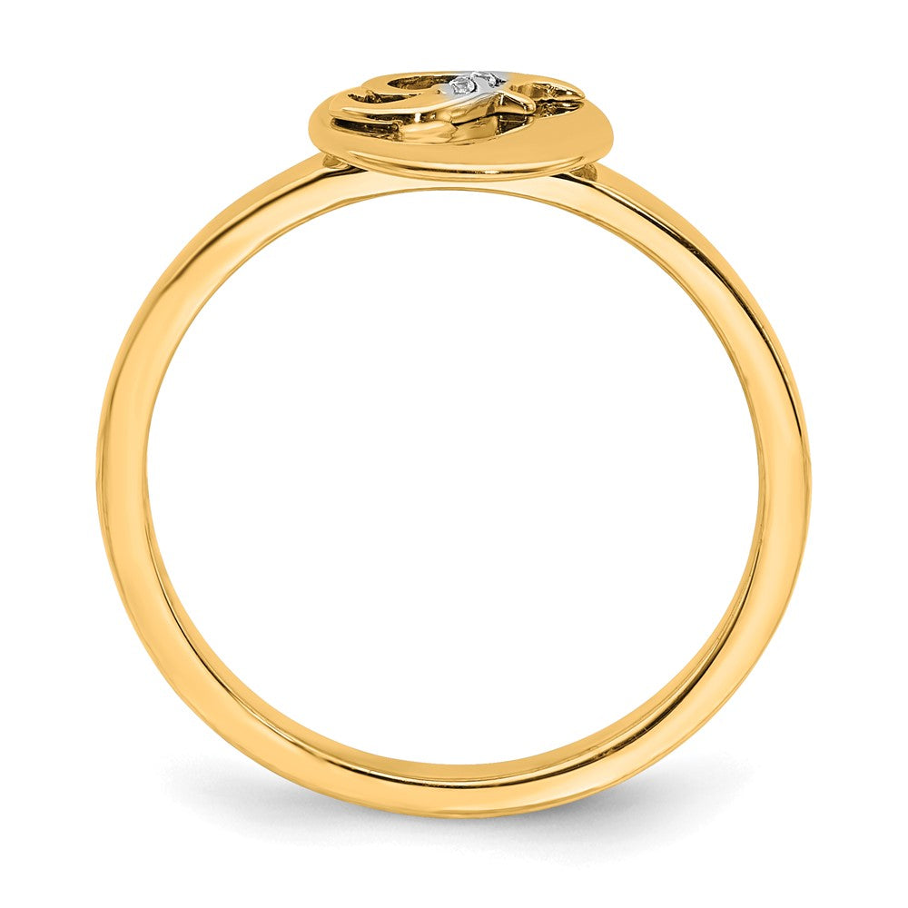 14k Yellow Gold Real Diamond Initial F Ring