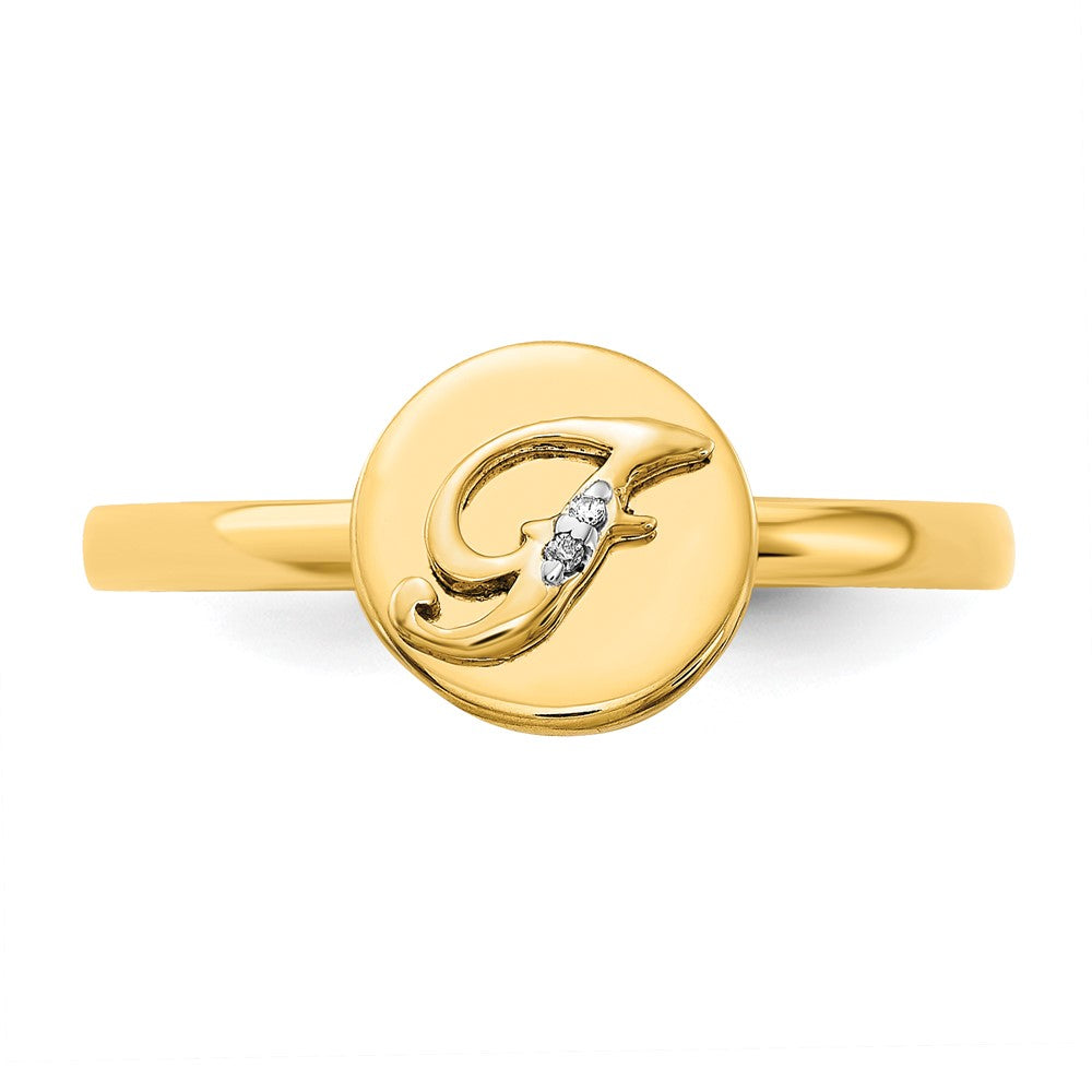 14k Yellow Gold Real Diamond Initial F Ring
