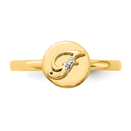 14k Yellow Gold Real Diamond Initial F Ring