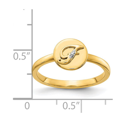 14k Yellow Gold Real Diamond Initial F Ring