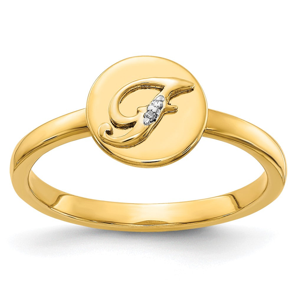 14k Yellow Gold Real Diamond Initial F Ring