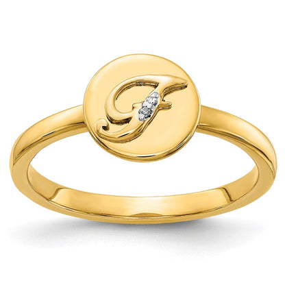 14k Yellow Gold Real Diamond Initial F Ring