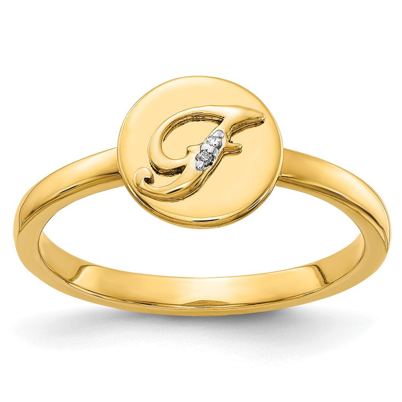 14k Yellow Gold Real Diamond Initial F Ring