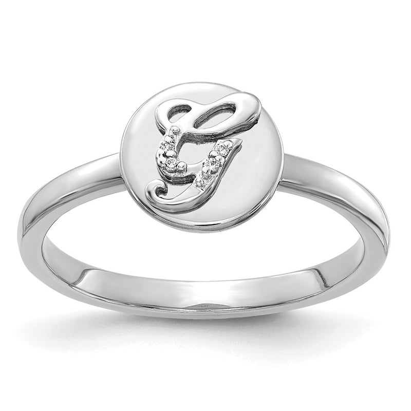 14k White Gold Real Diamond Initial G Ring