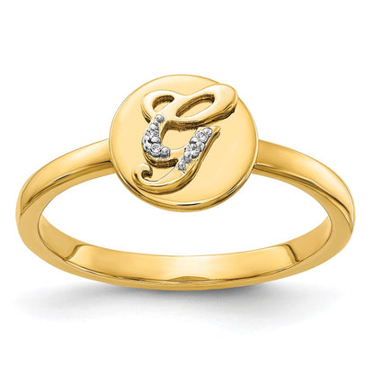 14k Yellow Gold Real Diamond Initial G Ring