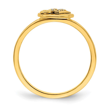 14K Yellow Gold Real Diamond Initial H Ring