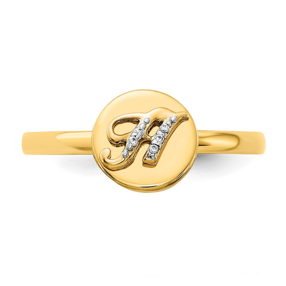 14K Yellow Gold Real Diamond Initial H Ring