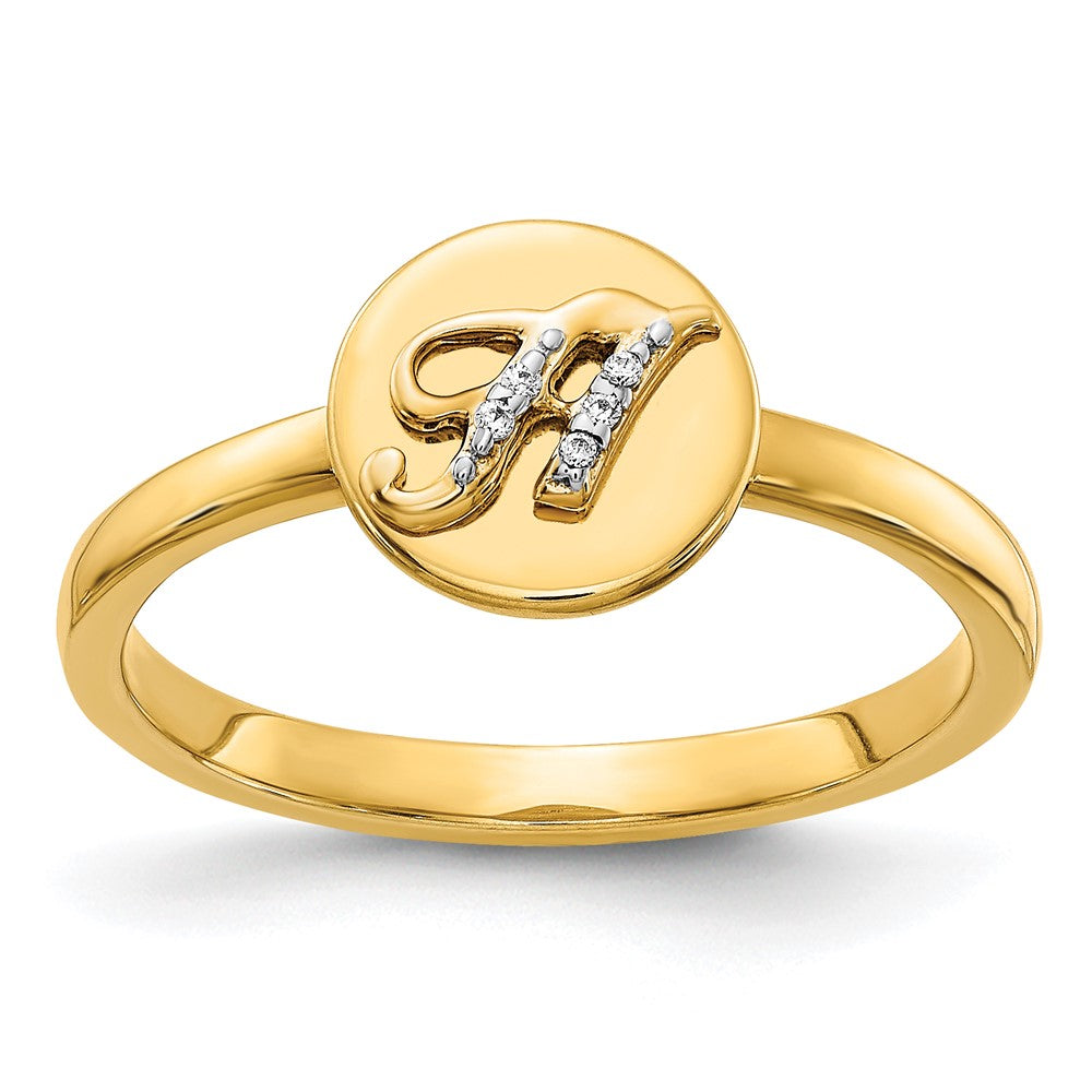 14K Yellow Gold Real Diamond Initial H Ring