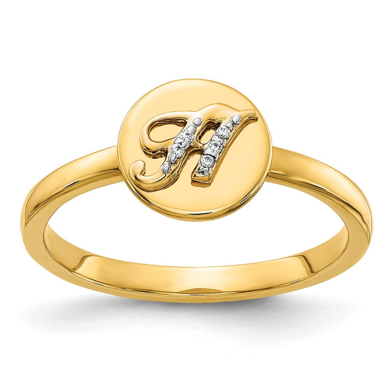 14K Yellow Gold Real Diamond Initial H Ring