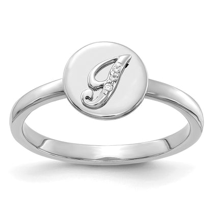14k White Gold Real Diamond Initial I Ring