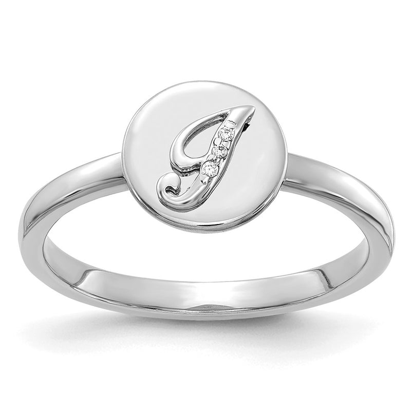14k White Gold Real Diamond Initial I Ring
