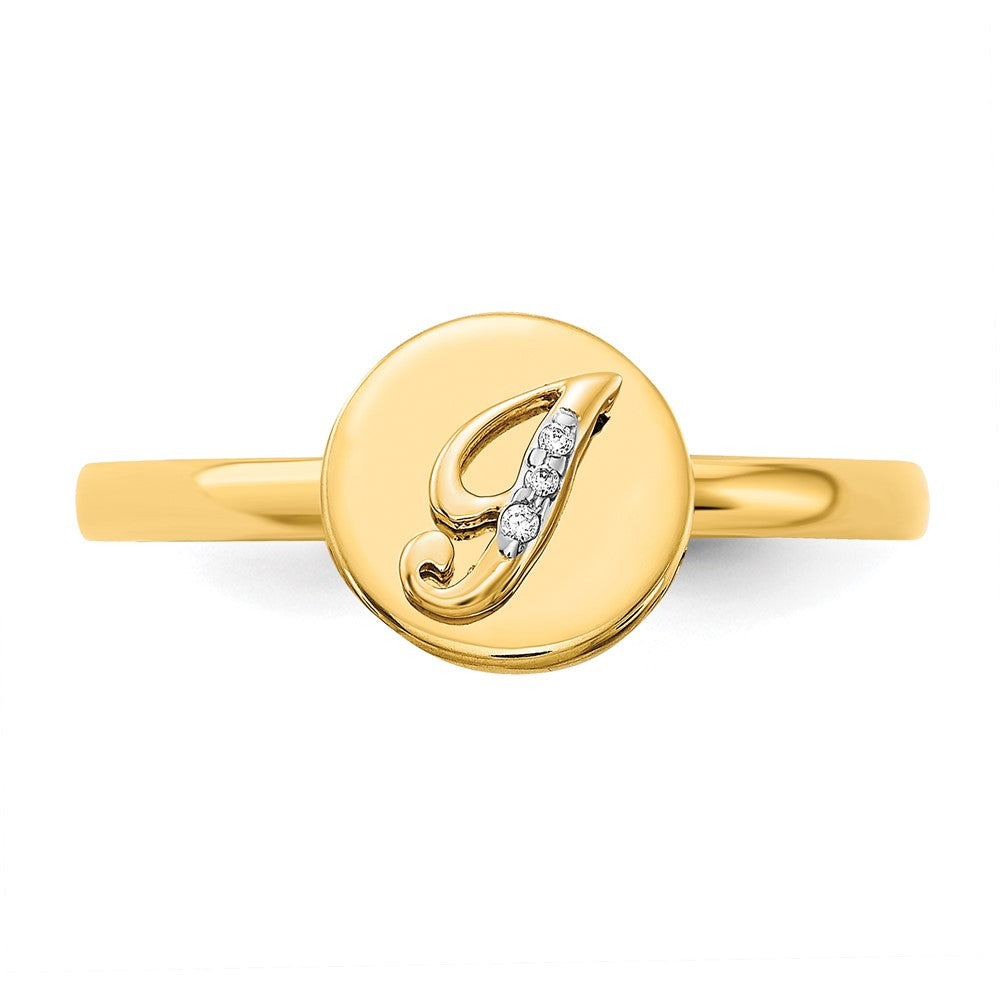 14k Yellow Gold Real Diamond Initial I Ring