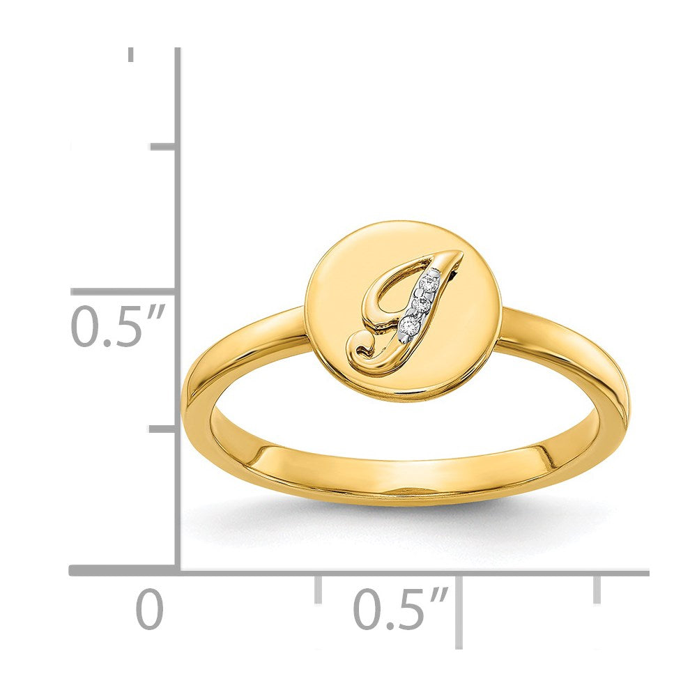 14k Yellow Gold Real Diamond Initial I Ring