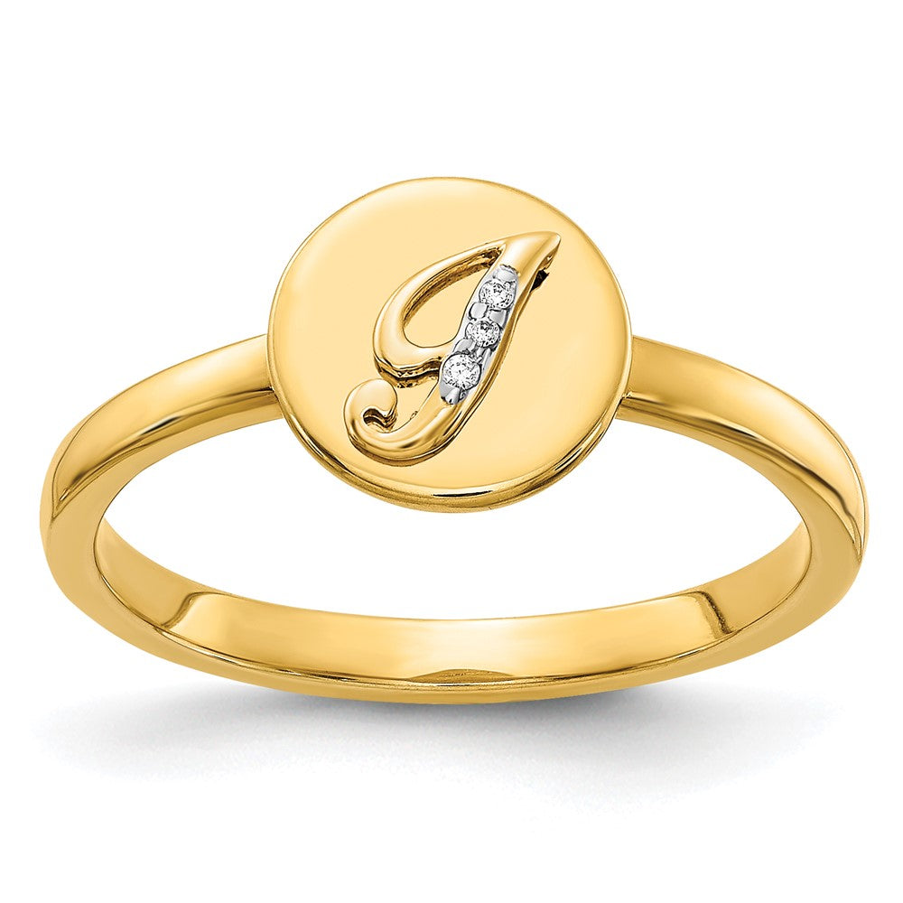 14k Yellow Gold Real Diamond Initial I Ring