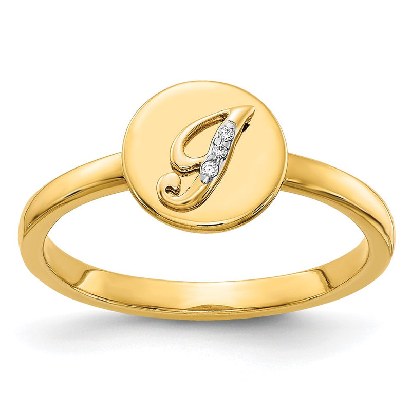 14k Yellow Gold Real Diamond Initial I Ring