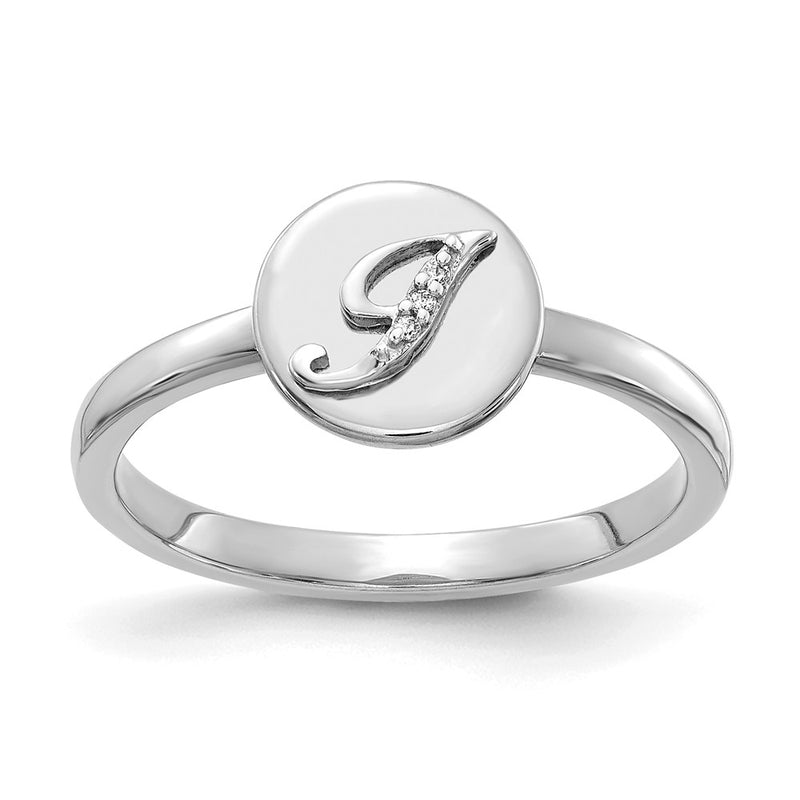 14k White Gold Real Diamond Initial J Ring
