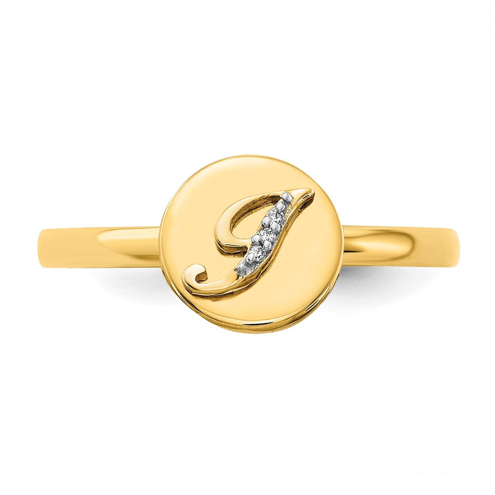 14k Yellow Gold Real Diamond Initial J Ring