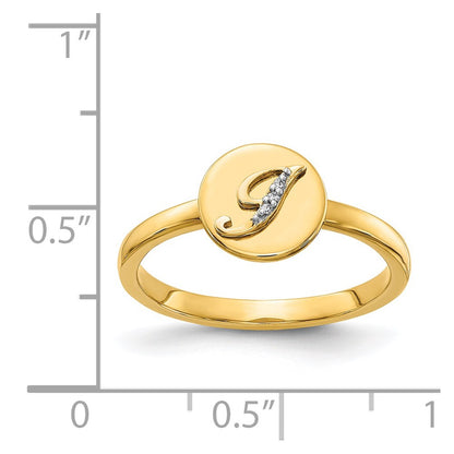 14k Yellow Gold Real Diamond Initial J Ring