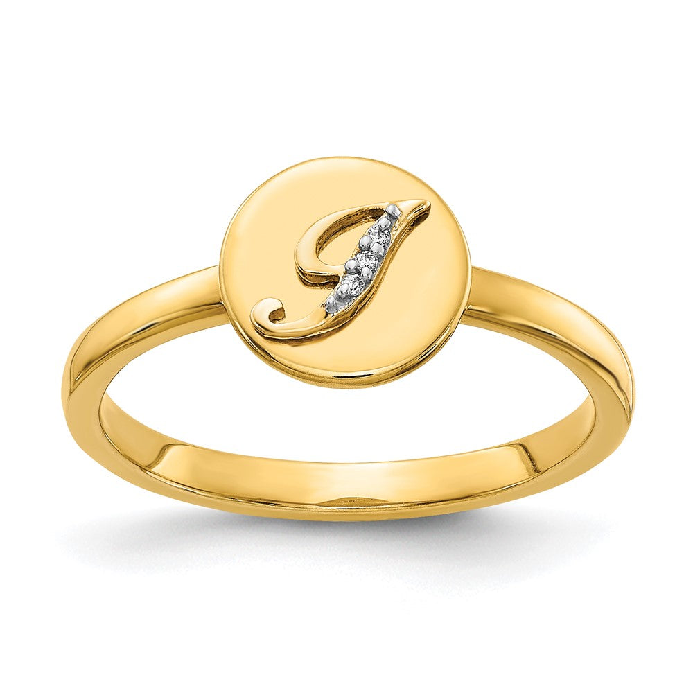 14k Yellow Gold Real Diamond Initial J Ring