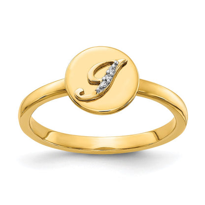 14k Yellow Gold Real Diamond Initial J Ring