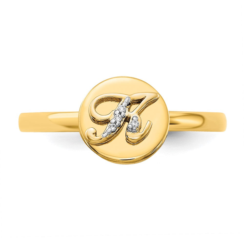 14k Yellow Gold Real Diamond Initial K Ring