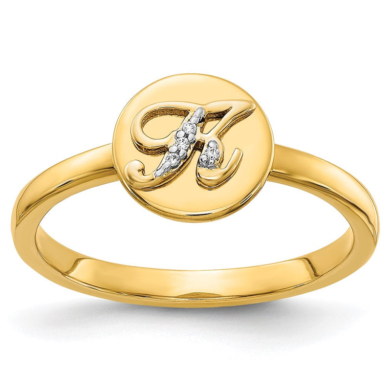 14k Yellow Gold Real Diamond Initial K Ring