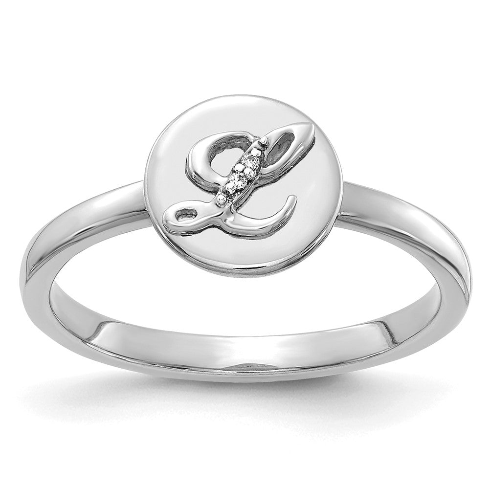 14k White Gold Real Diamond Initial L Ring
