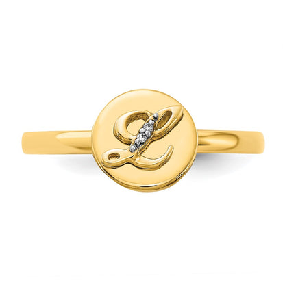 14k Yellow Gold Real Diamond Initial L Ring