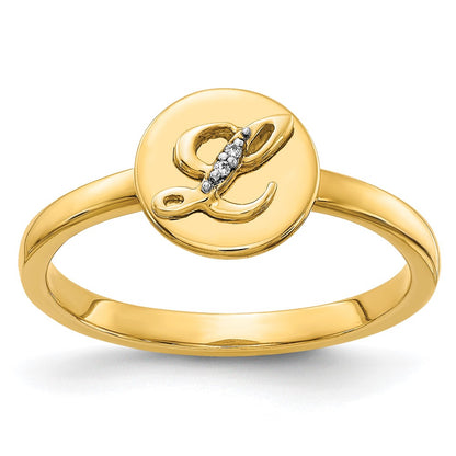 14k Yellow Gold Real Diamond Initial L Ring