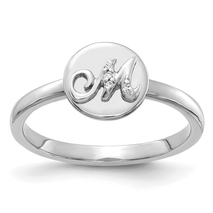 14k White Gold Real Diamond Initial M Ring