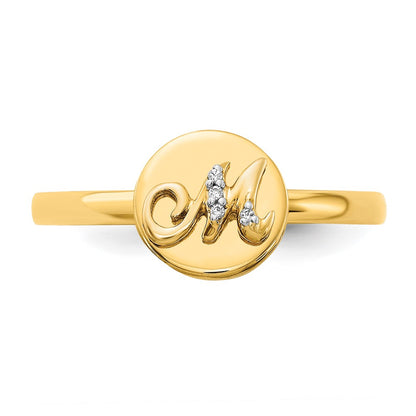 14k Yellow Gold Real Diamond Initial M Ring