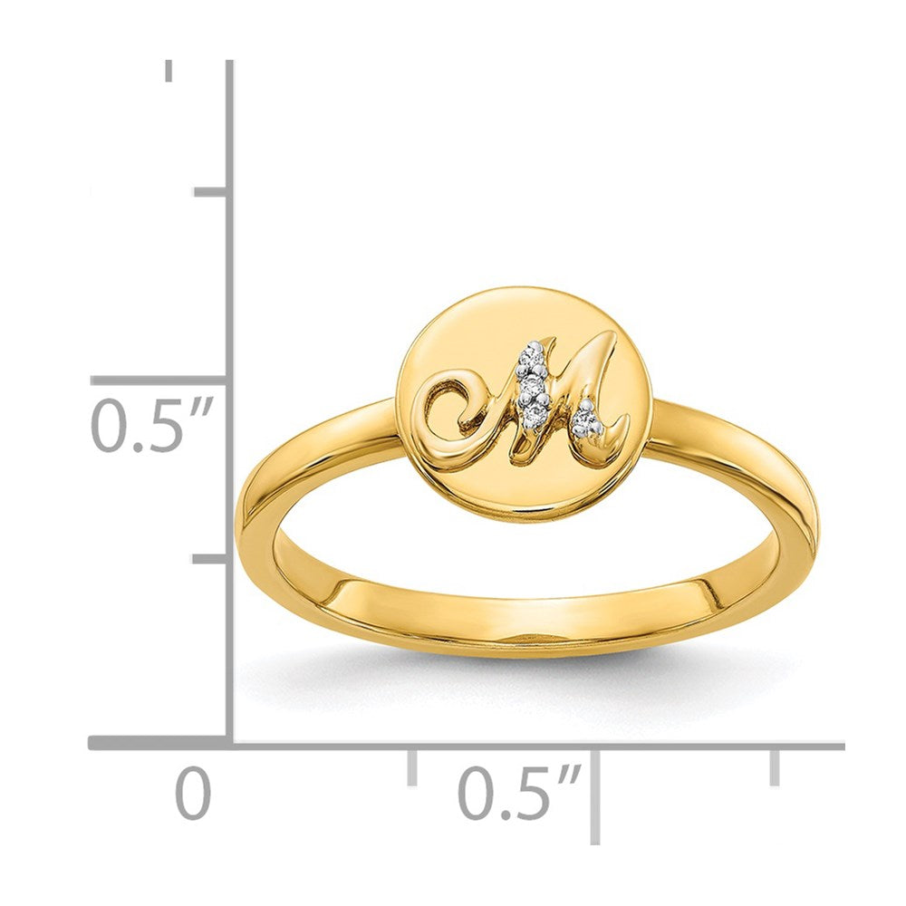 14k Yellow Gold Real Diamond Initial M Ring