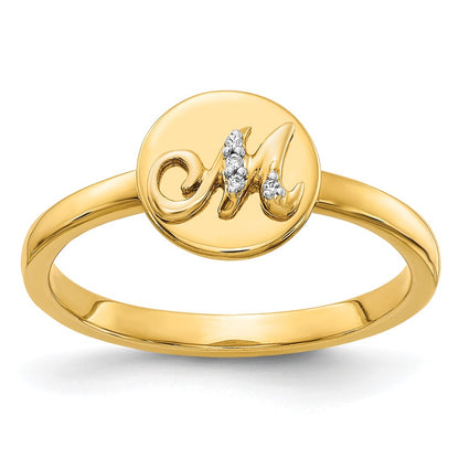 14k Yellow Gold Real Diamond Initial M Ring