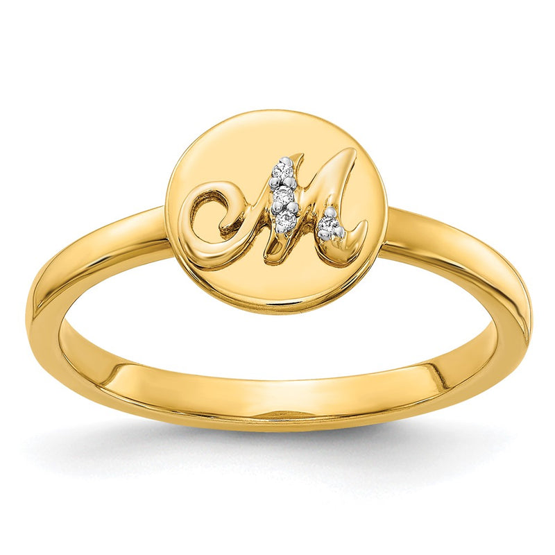 14k Yellow Gold Real Diamond Initial M Ring