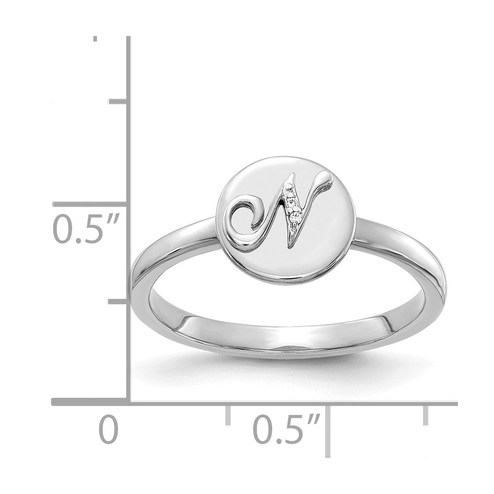 14k White Gold Real Diamond Initial N Ring