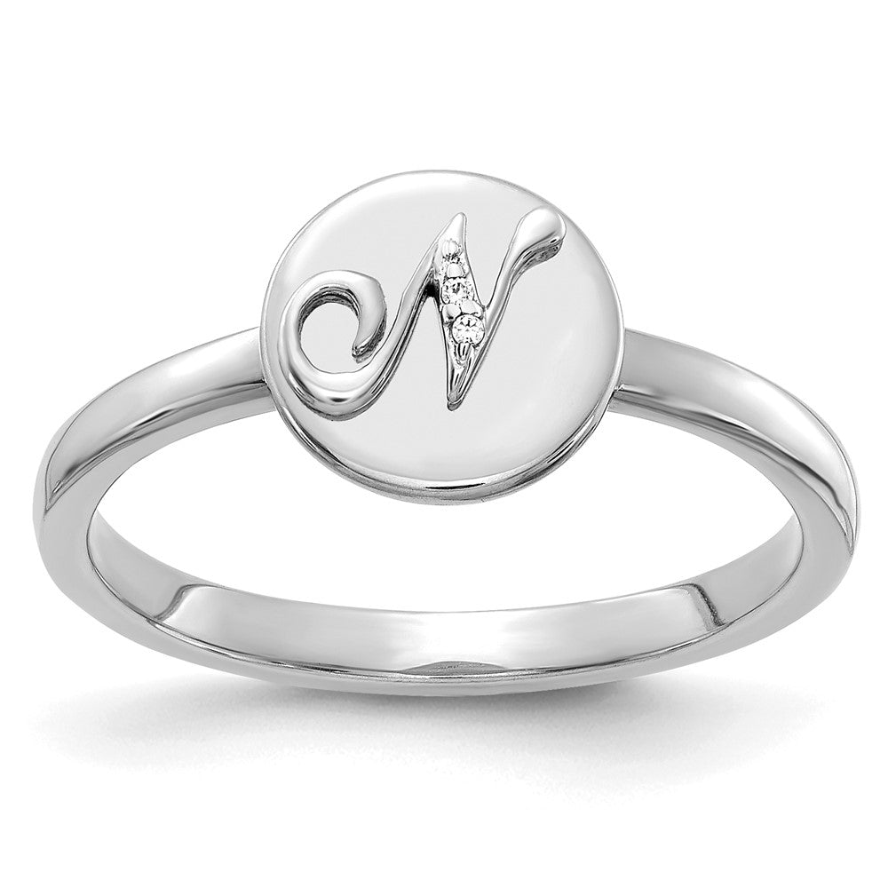 14k White Gold Real Diamond Initial N Ring