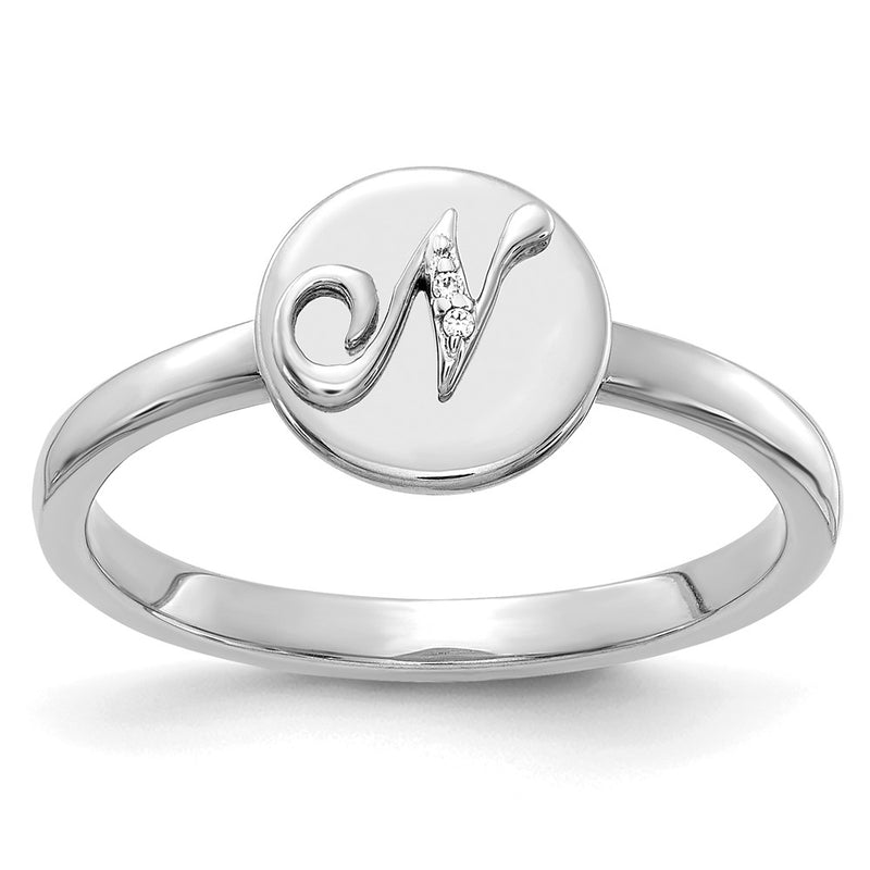 14k White Gold Real Diamond Initial N Ring