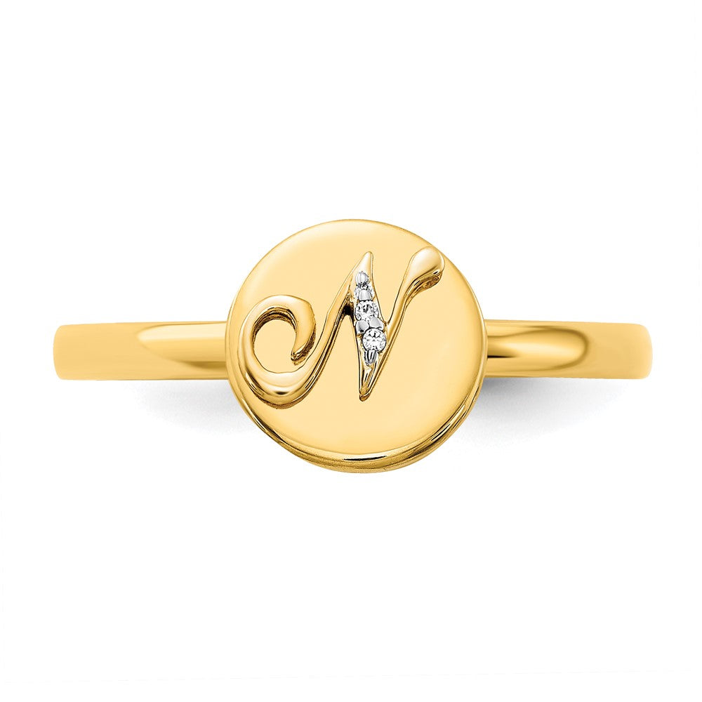14k Yellow Gold Real Diamond Initial N Ring