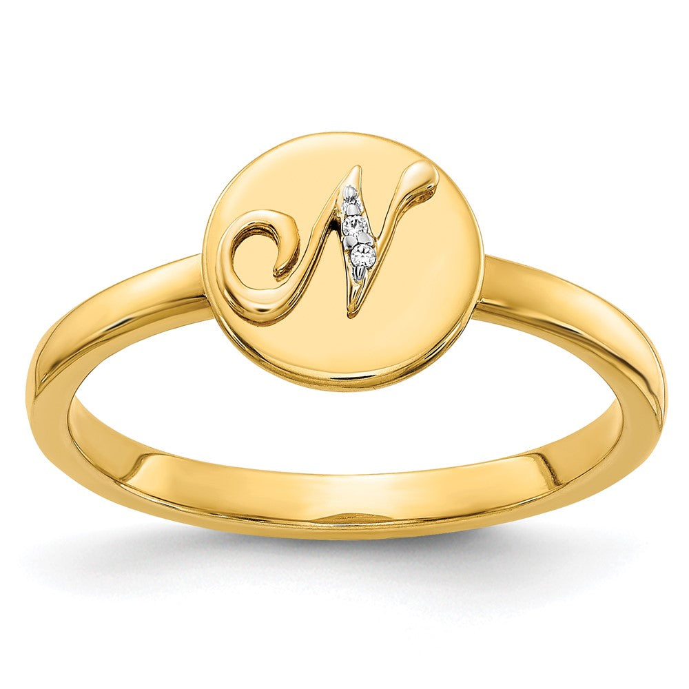 14k Yellow Gold Real Diamond Initial N Ring