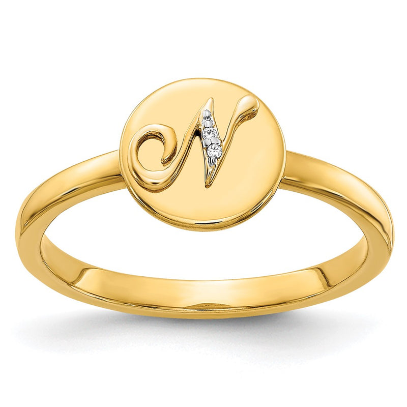 14k Yellow Gold Real Diamond Initial N Ring